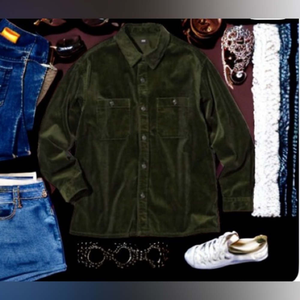 Uniqlo Green Corduroy Button Up Shirt -Sz Sm-Oversized-Cozy!-beach layer!NWOT🍂 - Picture 6 of 12